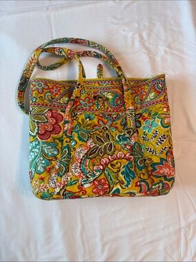 Vera Bradley Yellow Floral Quilted tote bag paisley cotton Shoulder bag Boho